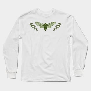 Cicada Leaf Design Pretty Antique Classic Entomologist Insect Bug Nature Long Sleeve T-Shirt